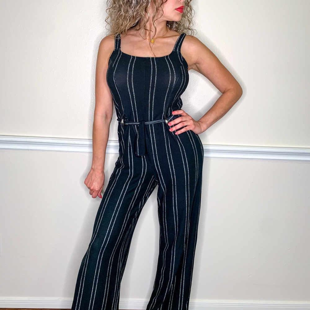 Black with white stripe jump suit